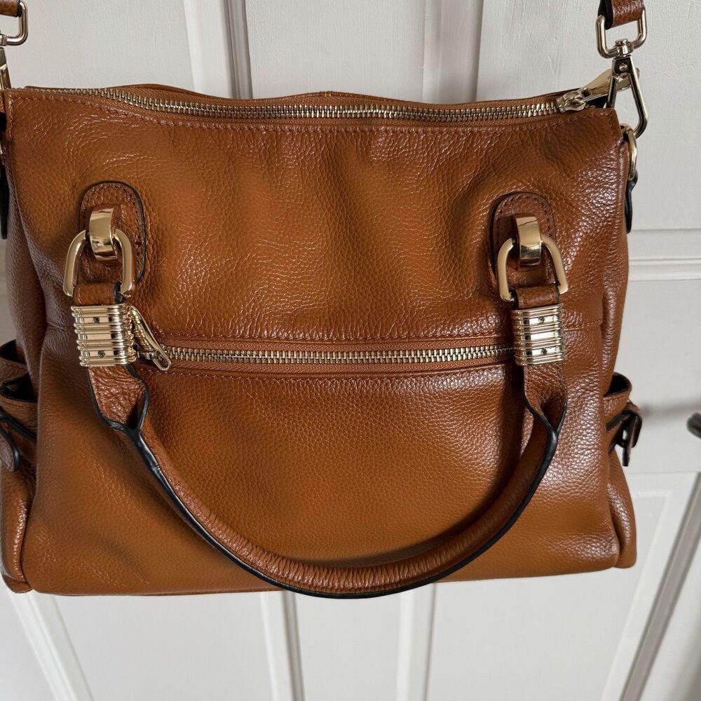 Kattee Brown Pebbled Leather Satchel Gold Hardware Adjustable Shoulder Bag